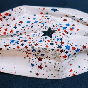 Red,White, Blue, & Silver sparkling star face mask